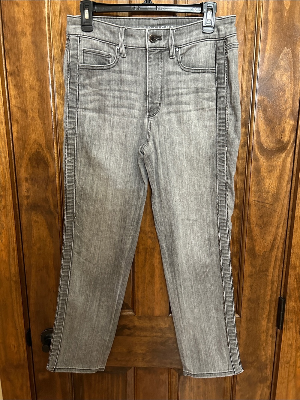 White House Black Market High Rise Straight Size 8 Gray Embellished Sides (H-17)